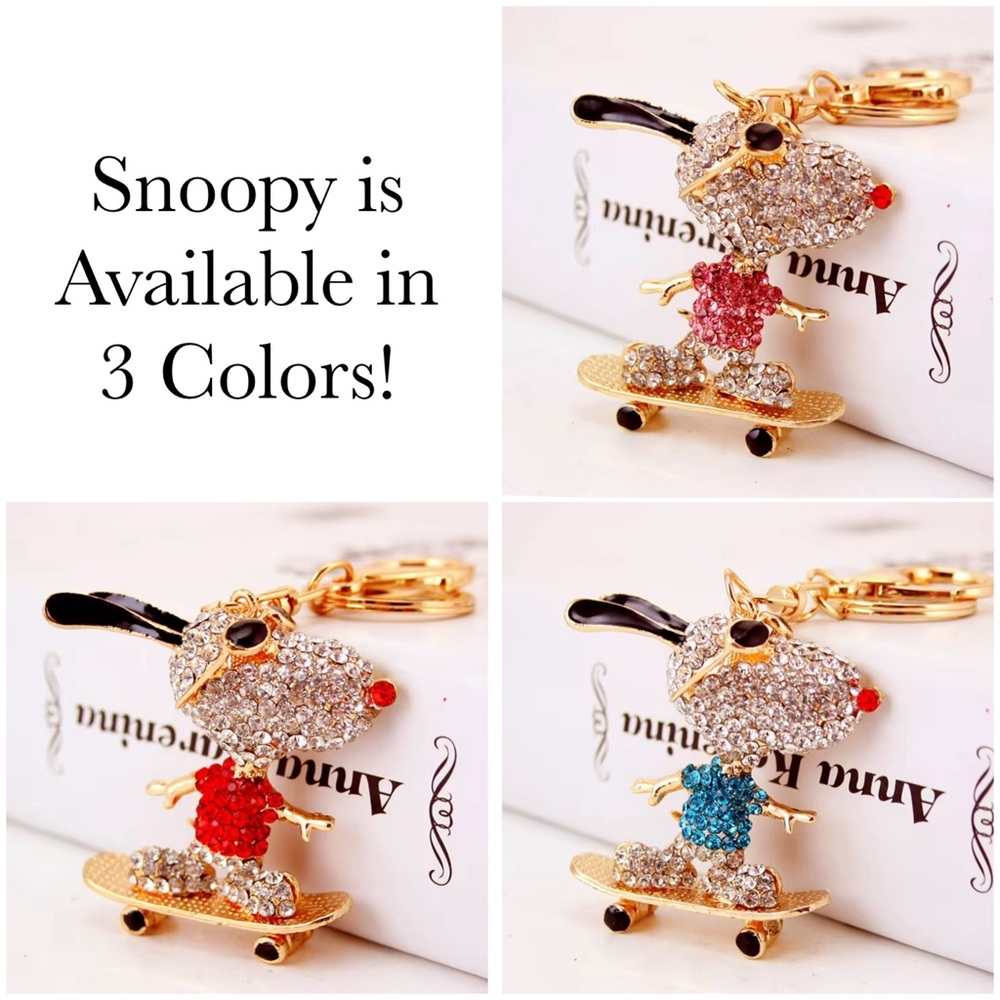 Crystal Snoopy Riding Skateboard Keychain Charm - Picture 15 of 15